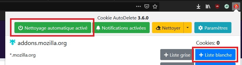 Activer Cookie AutoDelete